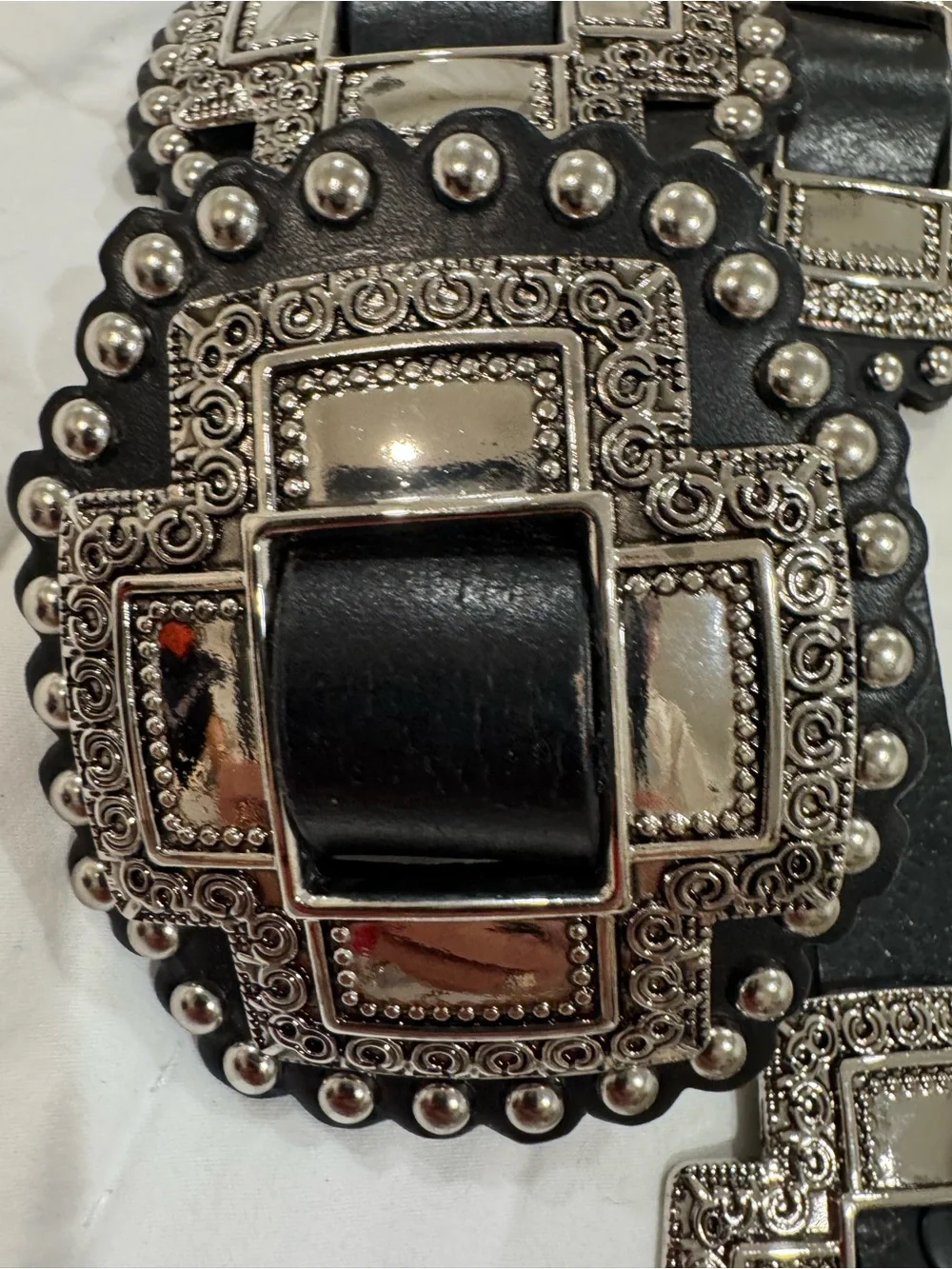 Roper Women Black Cross Concho Belt silver-finished cross-shaped western Large